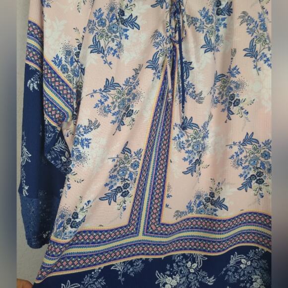 OLIVE HILL Boho Peasant Floral Top Pink Blue Med. - Picture 4 of 15